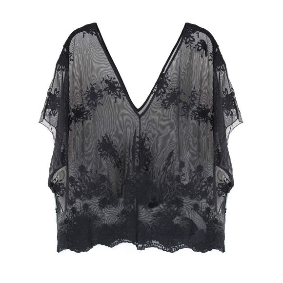 Sheer Black V-Neck Lacey Lightweight Beach Cover-Up - Picture 7 of 9
